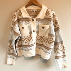 Wild Skye Cozy Knit Patterned Cropped Cardigan - Cream and Brown